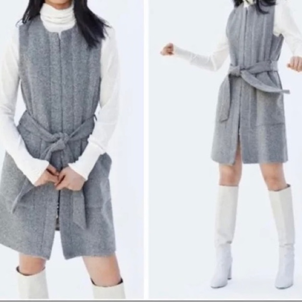 ZARA Wool Blend Long Vest Coat with Zipper